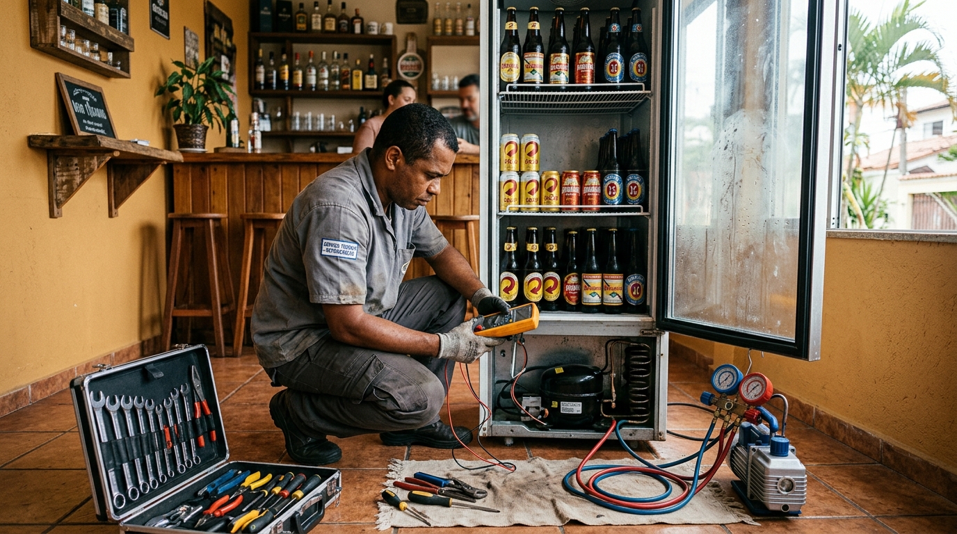Substituição de termostato de cervejeira em serviço técnico em Joinville‑SC