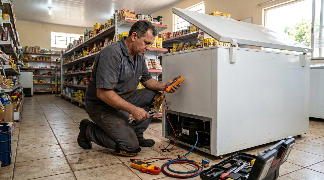 Substituição de termostato de freezer em visita técnica em Joinville‑SC